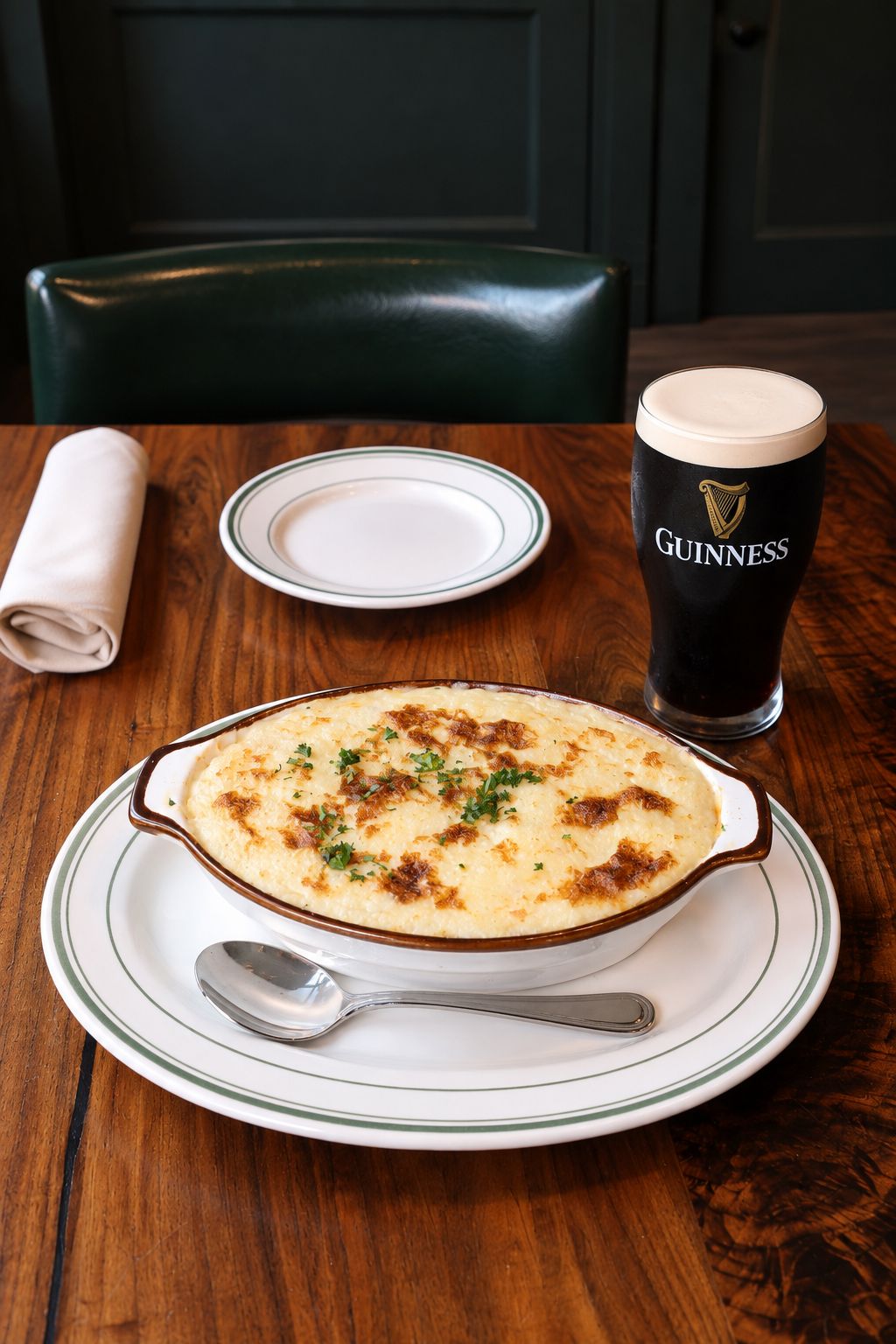 Shepherd's pie with a pint of Guinness at The Red Stag